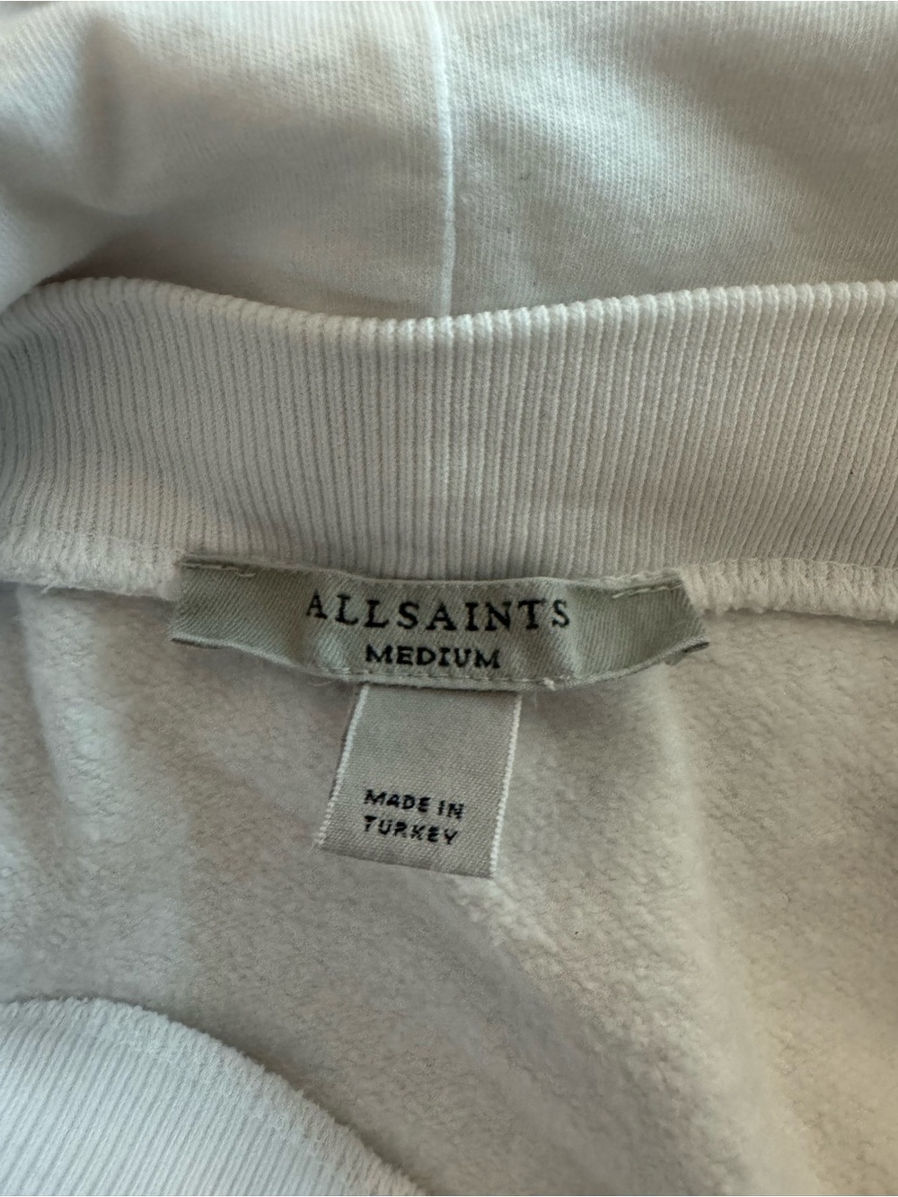 AllSaints oversized monochrome White Pullover Hoodie with Branded Neck Tag - Picture 9 of 12